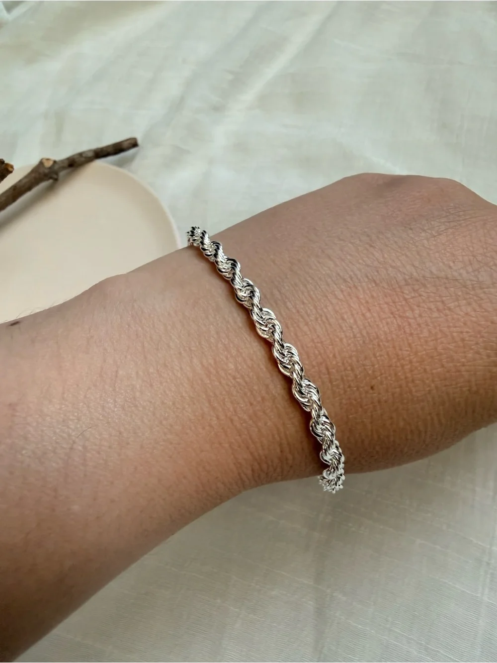 925 Sterling Silver Rope Chain Bracelet - Shiny Silver